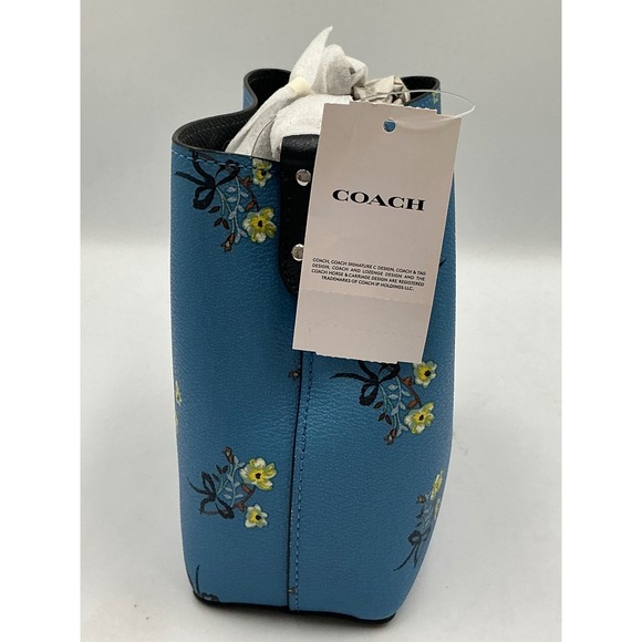 Coach Mini Town Bucket Bag Blue Multi Floral Bow Print Crossgrain Leather C7974 - Picture 2 of 15
